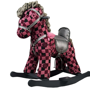 راکر اسب کودک چوبی شطرنجی گل دار زرشکی -اسباب بازی